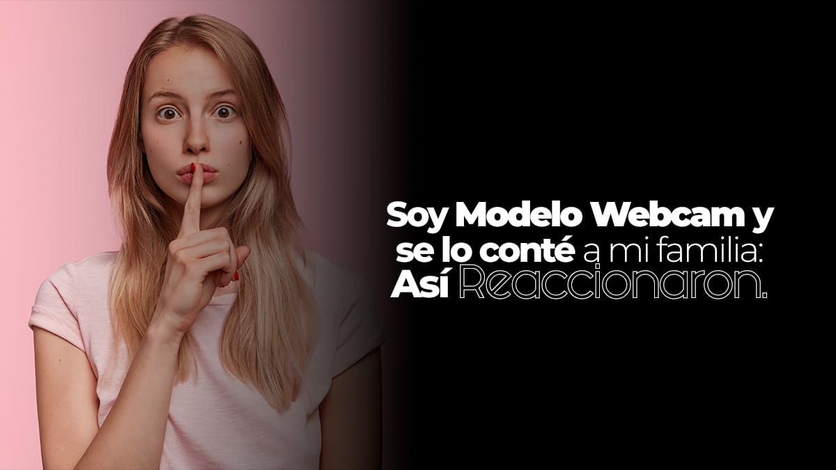 Mujer joven con gesto de silencio y fondo degradado rosa a negro, imagen de portada para blog de Cattleya Model sobre cómo contarle a la familia que eres modelo webcam en Bogotá
