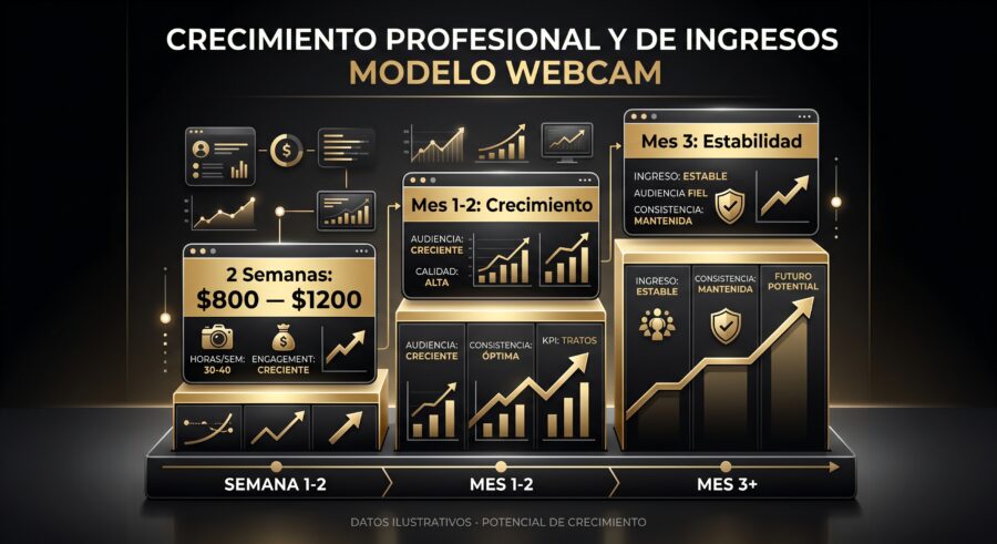crecimiento profesional y de ingresos de una modelo webcam 